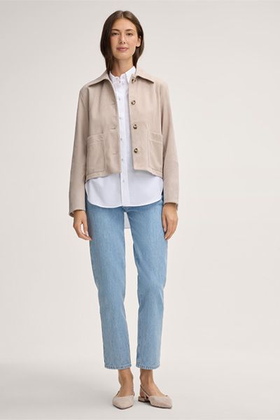 Popeline-Baumwollbluse mit Button-Down-Kragen