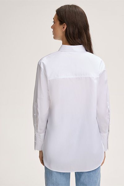 Popeline-Baumwollbluse mit Button-Down-Kragen