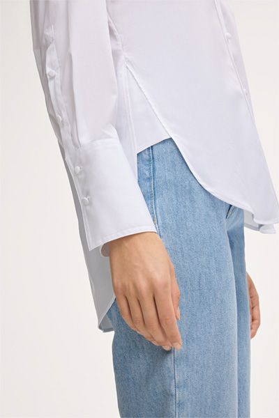 Popeline-Baumwollbluse mit Button-Down-Kragen