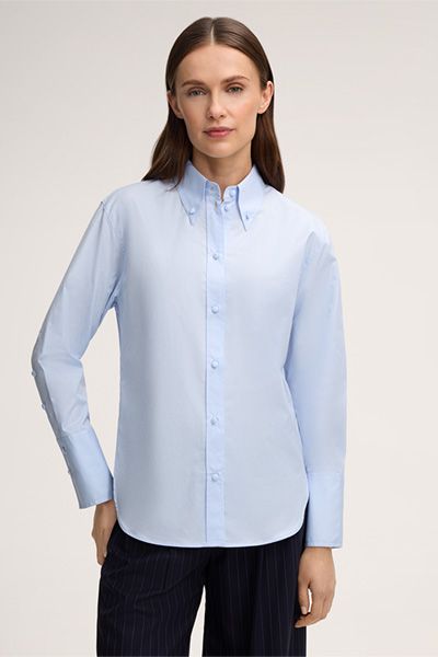 Baumwoll-Popeline Button-Down mit Kellerfalte