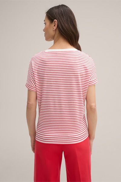Gestreiftes Lyocell-Baumwoll-Shirt mit U-Boot-Ausschnitt