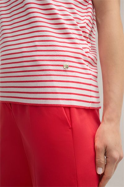 Gestreiftes Lyocell-Baumwoll-Shirt mit U-Boot-Ausschnitt