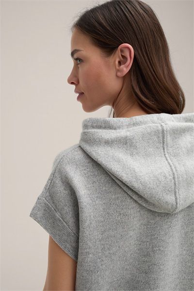 Kurzarm-Strickhoodie aus Wolle-Kaschmir