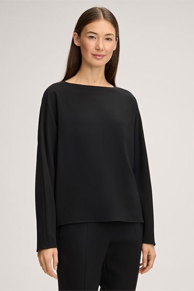 Minimalistisches Crêpe-Blusen-Shirt mit U-Boot-Ausschnitt