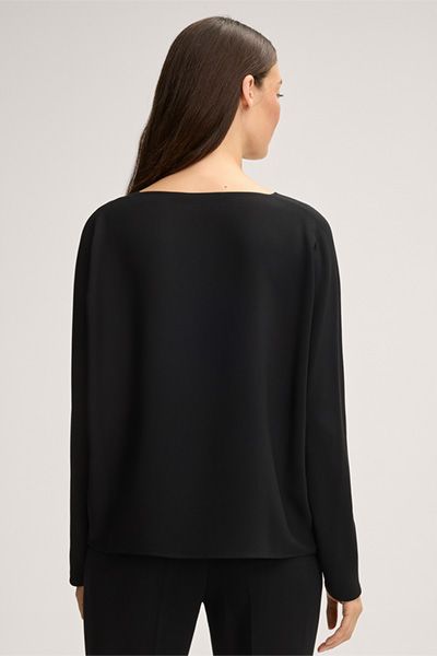 Minimalistisches Crêpe-Blusen-Shirt mit U-Boot-Ausschnitt