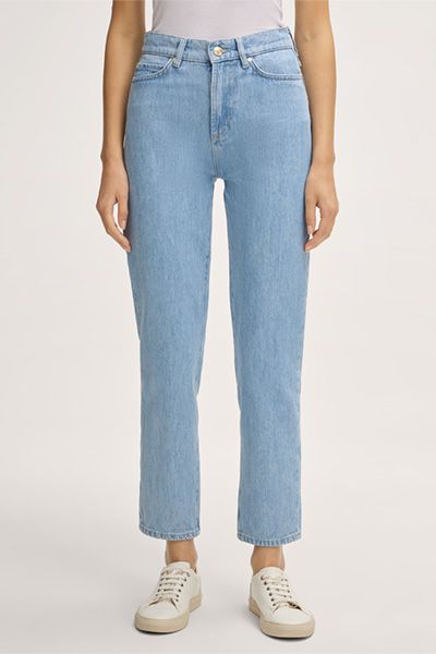 Hellblaue Mom-Jeans mit hohem Bund