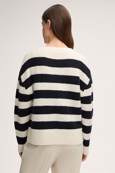 Gestreifter Bouclé-Pullover aus Schurwolle