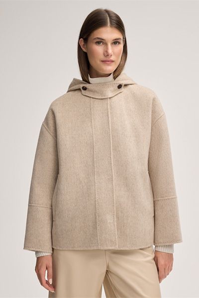 Übergroße Doubleface-Wolljacke mit Kapuze