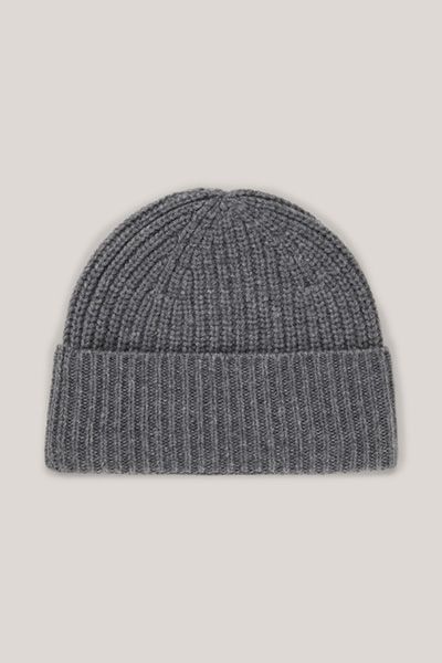 Rippstrick-Cashmere-Mütze mit Umschlag