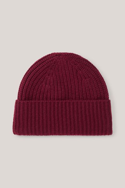 Kaschmir-Beanie in Rippstrick mit Umschlag