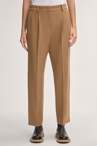 Wollflanell-Bundfaltenhose im Jogger-Stil