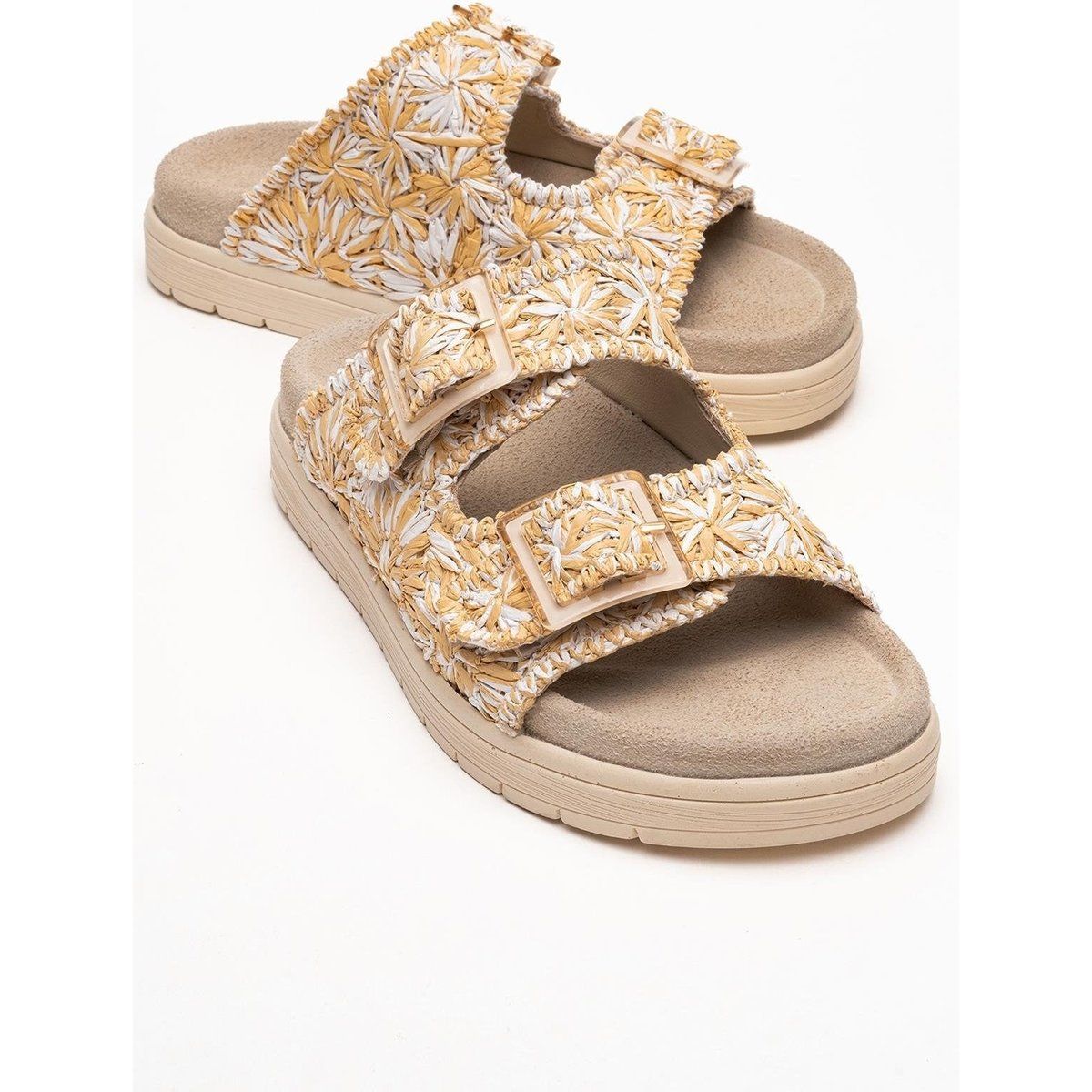 Geflochtene Doppelschnallen-Sandalen mit Blumenmuster