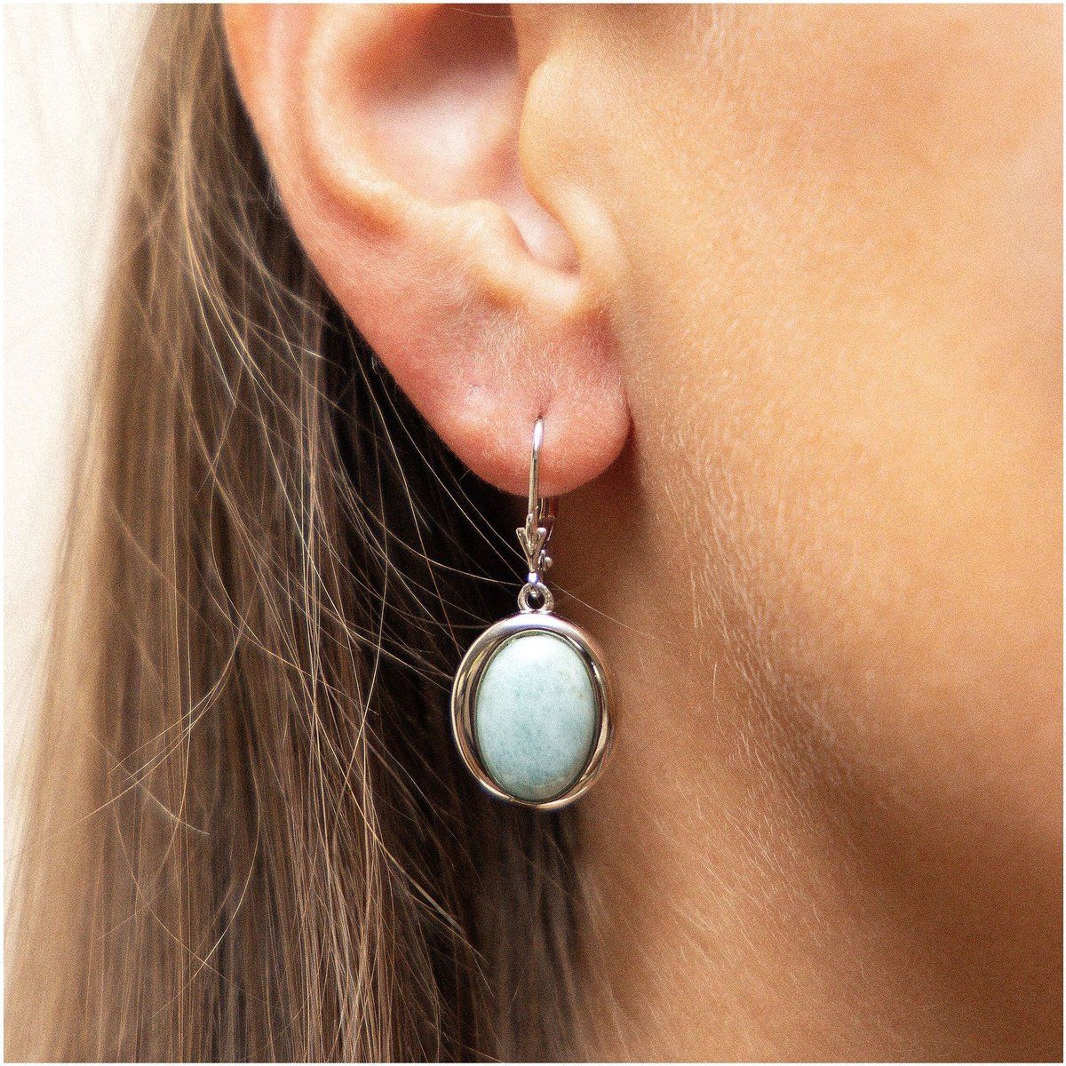 Ovale Larimar Ohrhänger aus Sterlingsilber