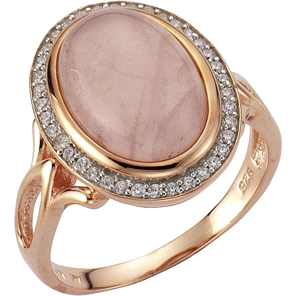 Ring mit ovalem Rosenquarz-Halo