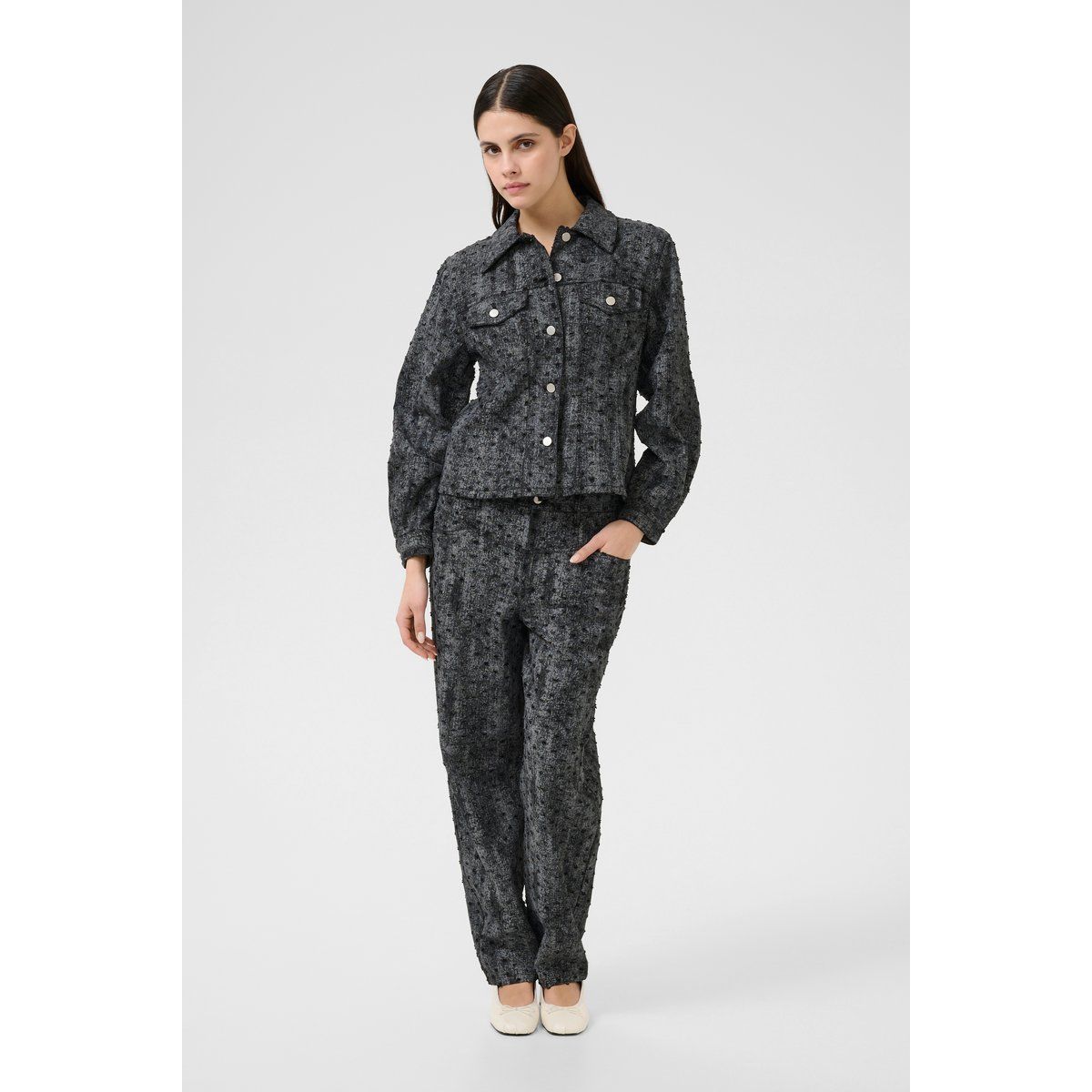 Strukturierte Bouclé-Hemdjacke