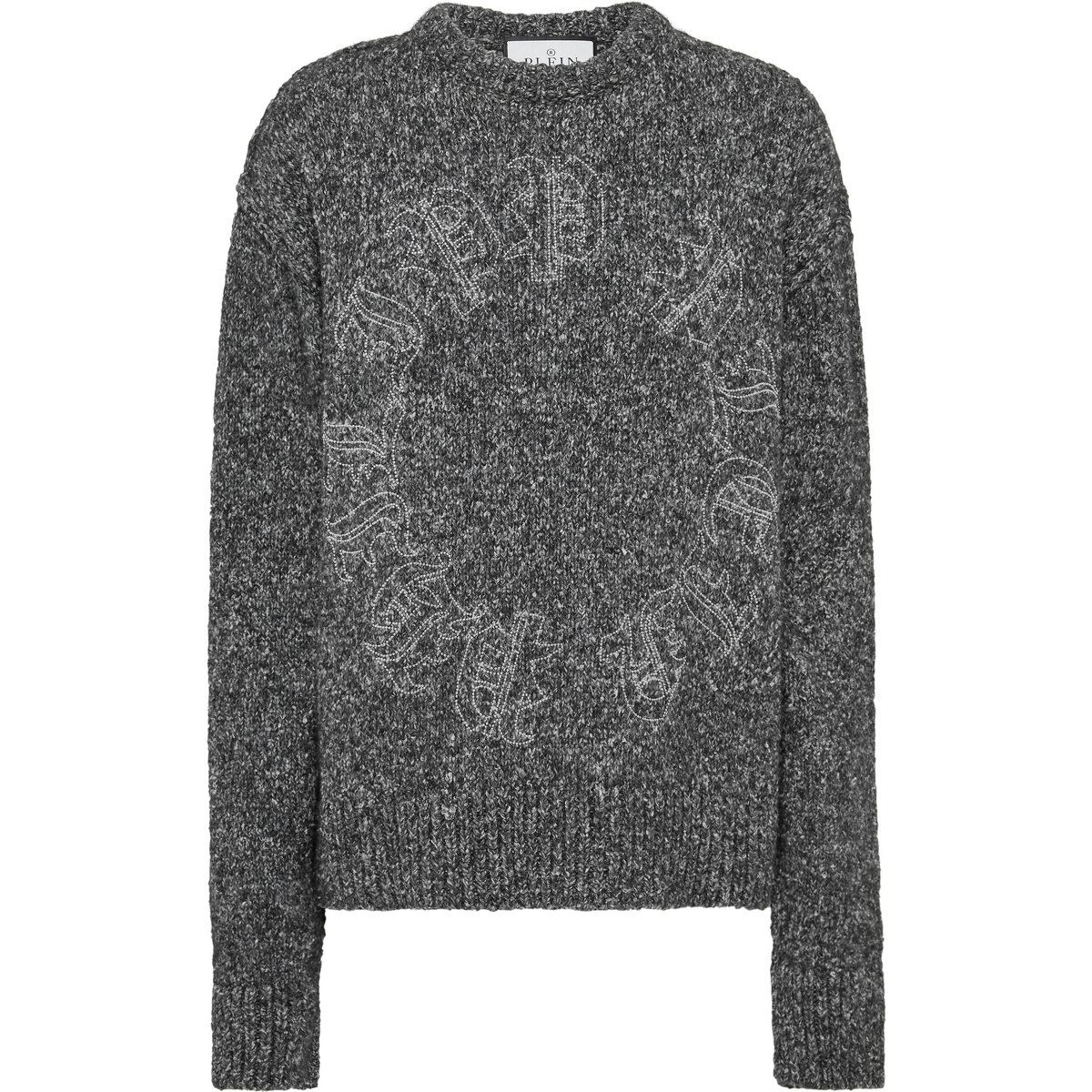 Melierter Pullover mit Gothic-Logo-Kristallen