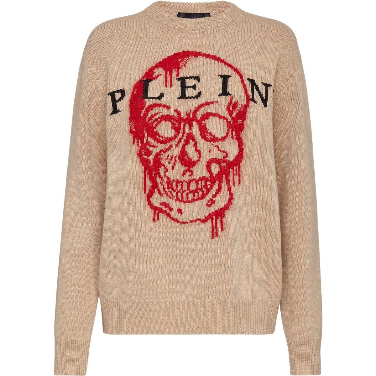 Oversize Merinopullover mit Totenkopf-Motiv