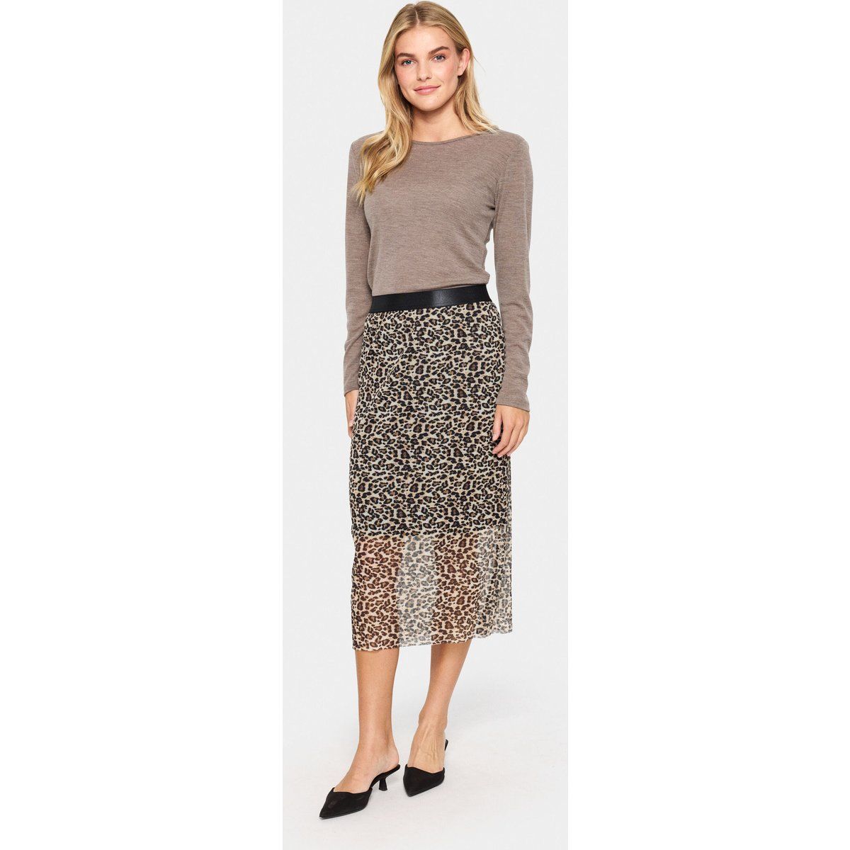 Midi-Rock mit Leopardenmuster aus Mesh