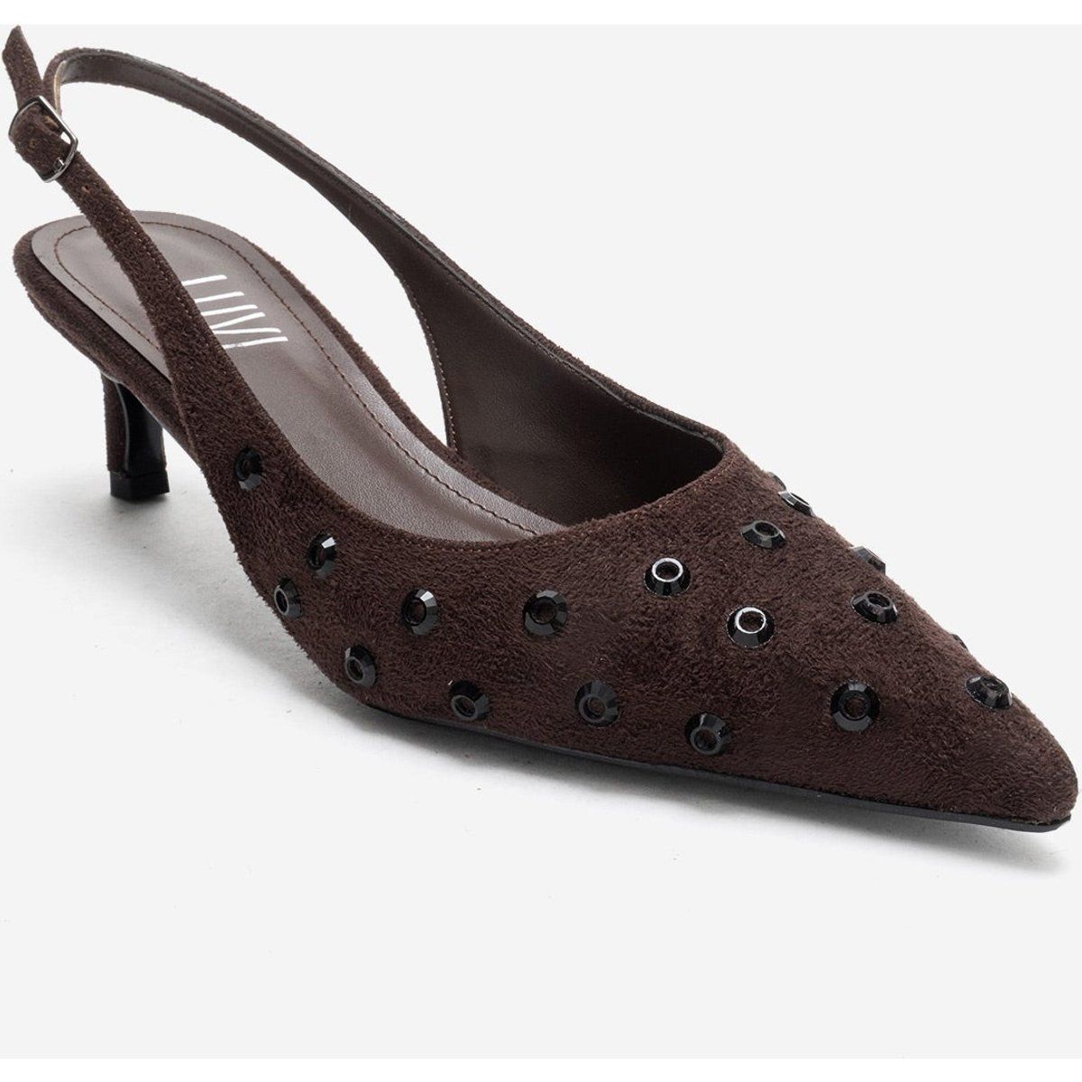 Verzierte Slingback-Pumps aus Wildleder