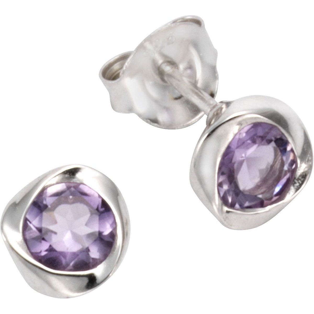 Silberne Ohrstecker mit Amethyst-Wirbel