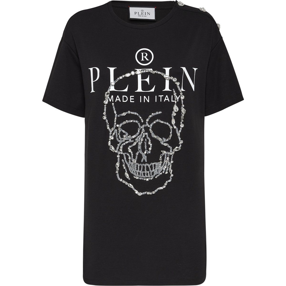 T-Shirt mit Kristall-Totenkopf und Logo