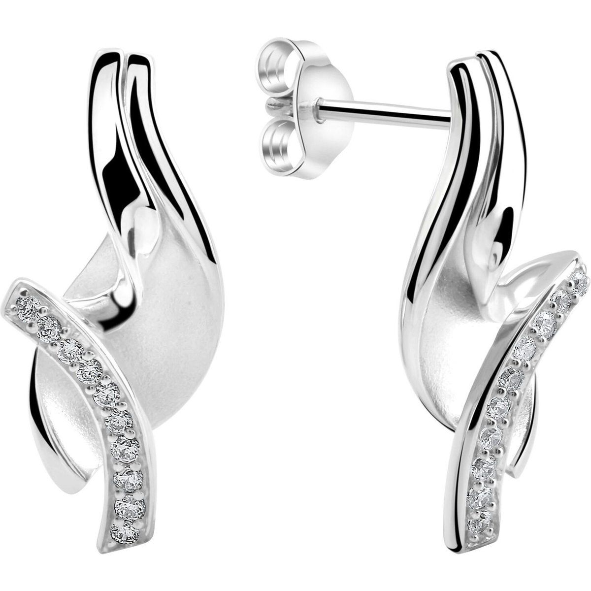 Elegante Wellen-Ohrstecker mit Zirkonia