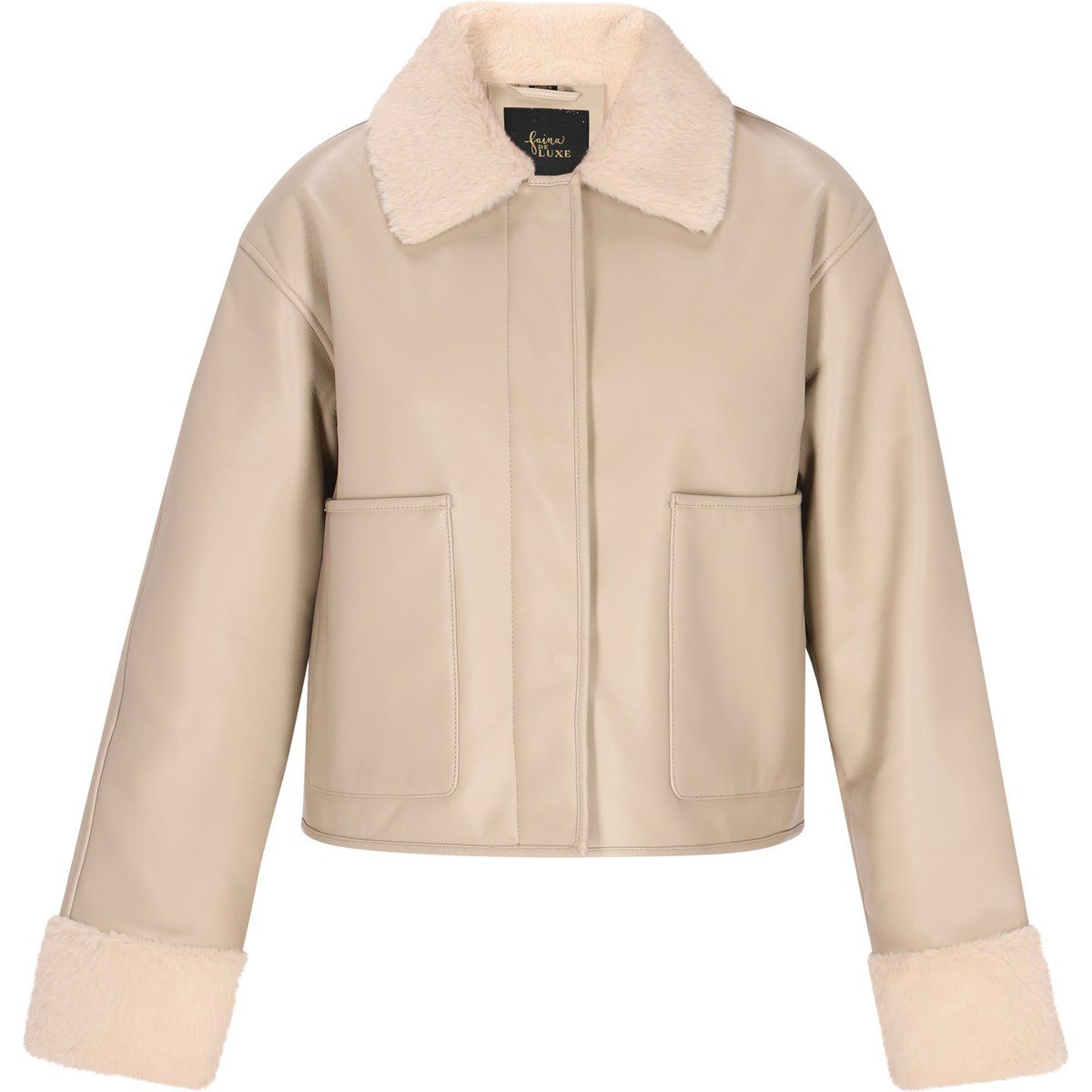 Lederjacke im Shearling-Stil mit Taschen