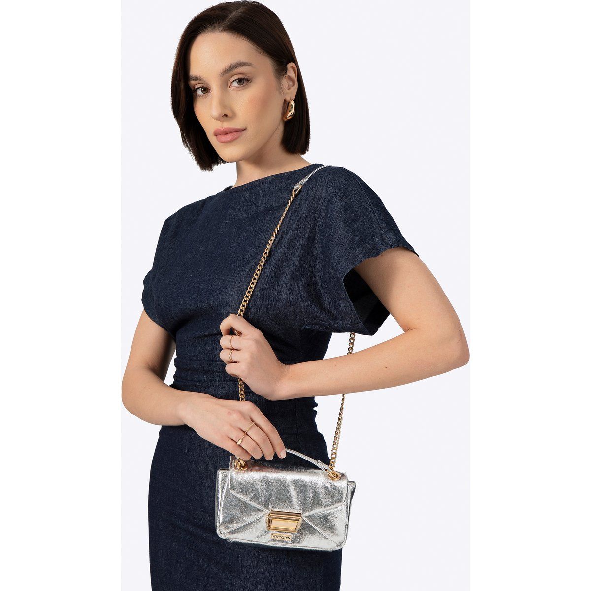 Elegante gesteppte Metallic-Mini-Tasche
