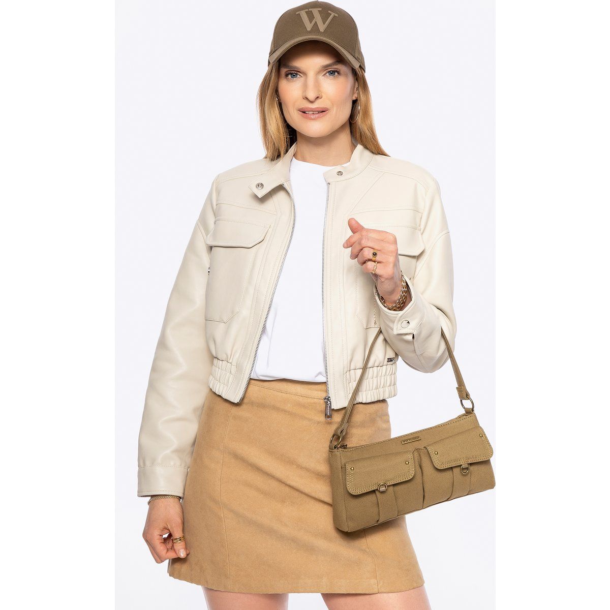 Baguette-Tasche im Utility-Look mit Außentaschen