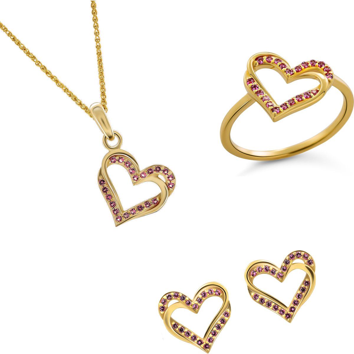 Verziertes Schmuckset mit Herzmotiv