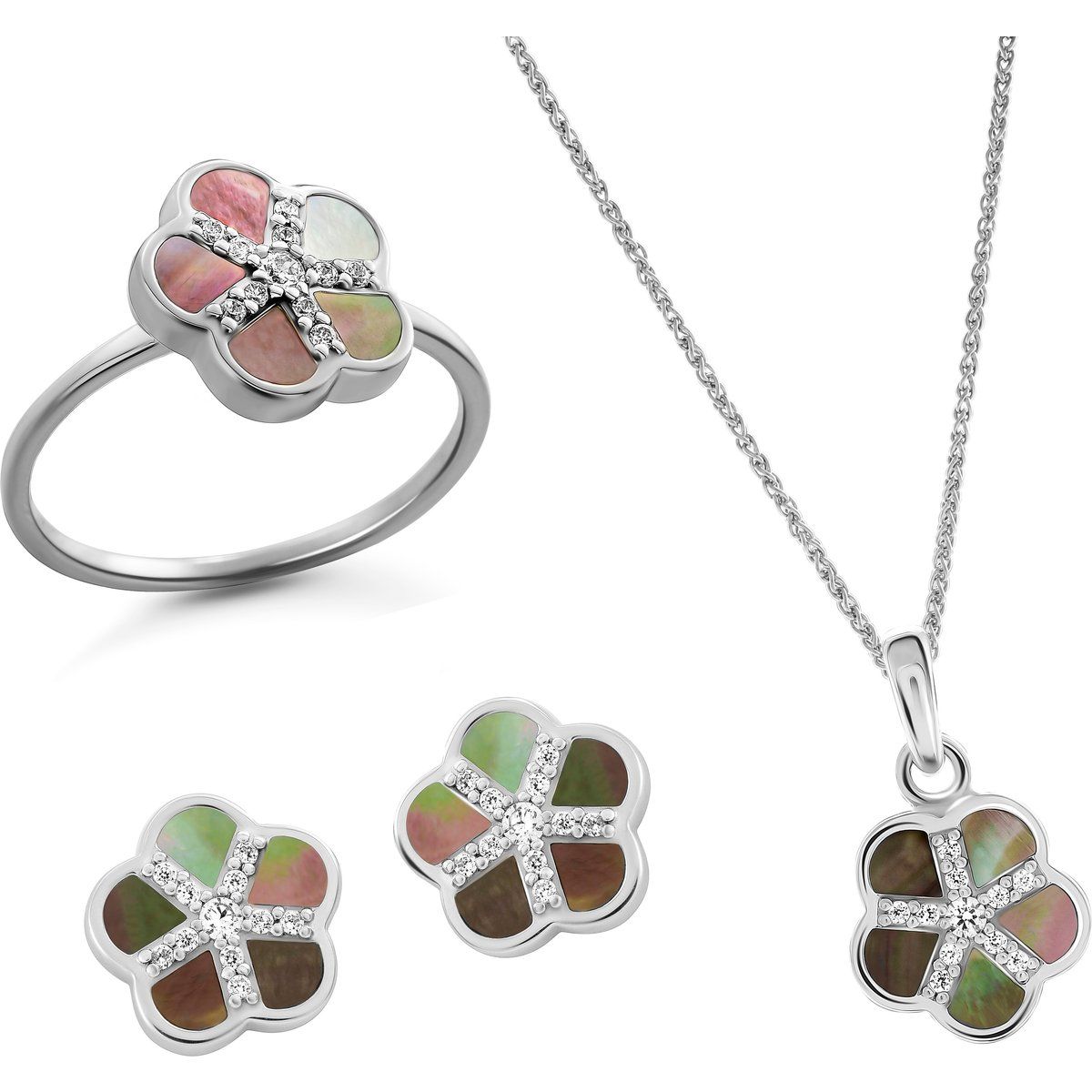 Schmuckset mit Blumenmotiv und Perlmutt
