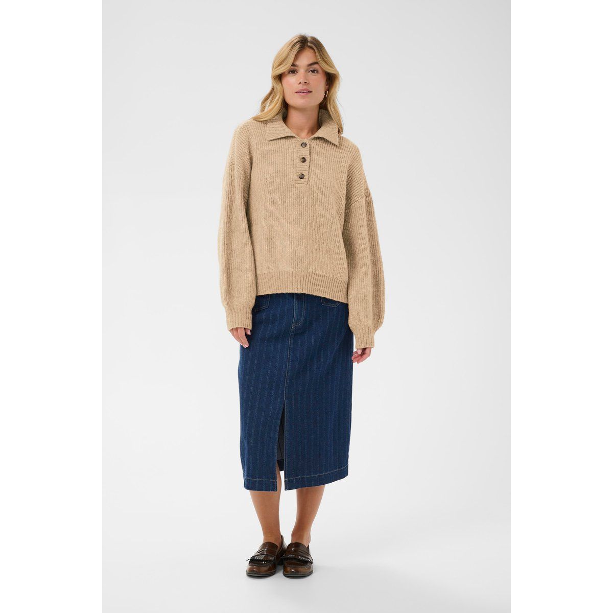 Lässiger Rippstrick-Polo-Pullover