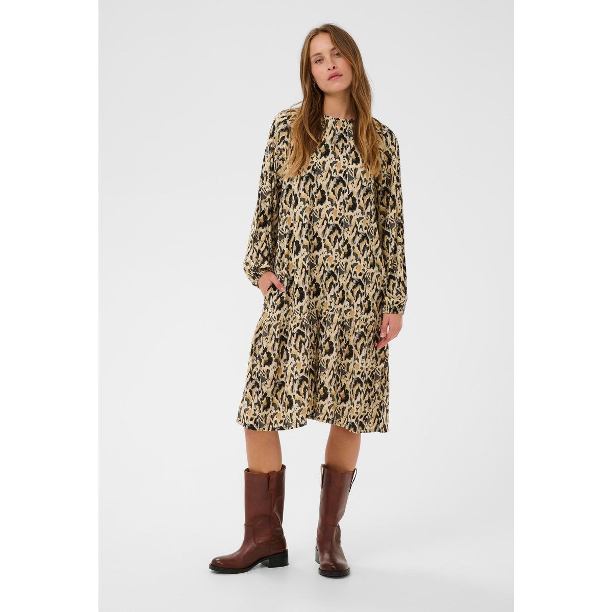 Lockeres Midi-Kleid mit Leopardenmuster