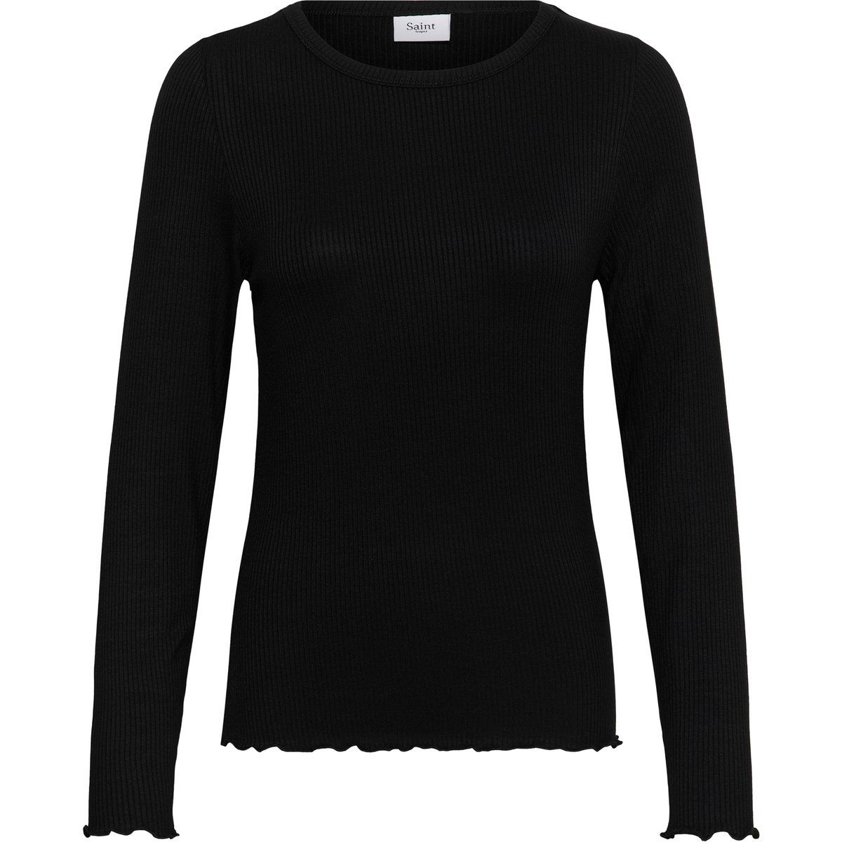 Körpernahes Rippshirt mit Rüschensaum