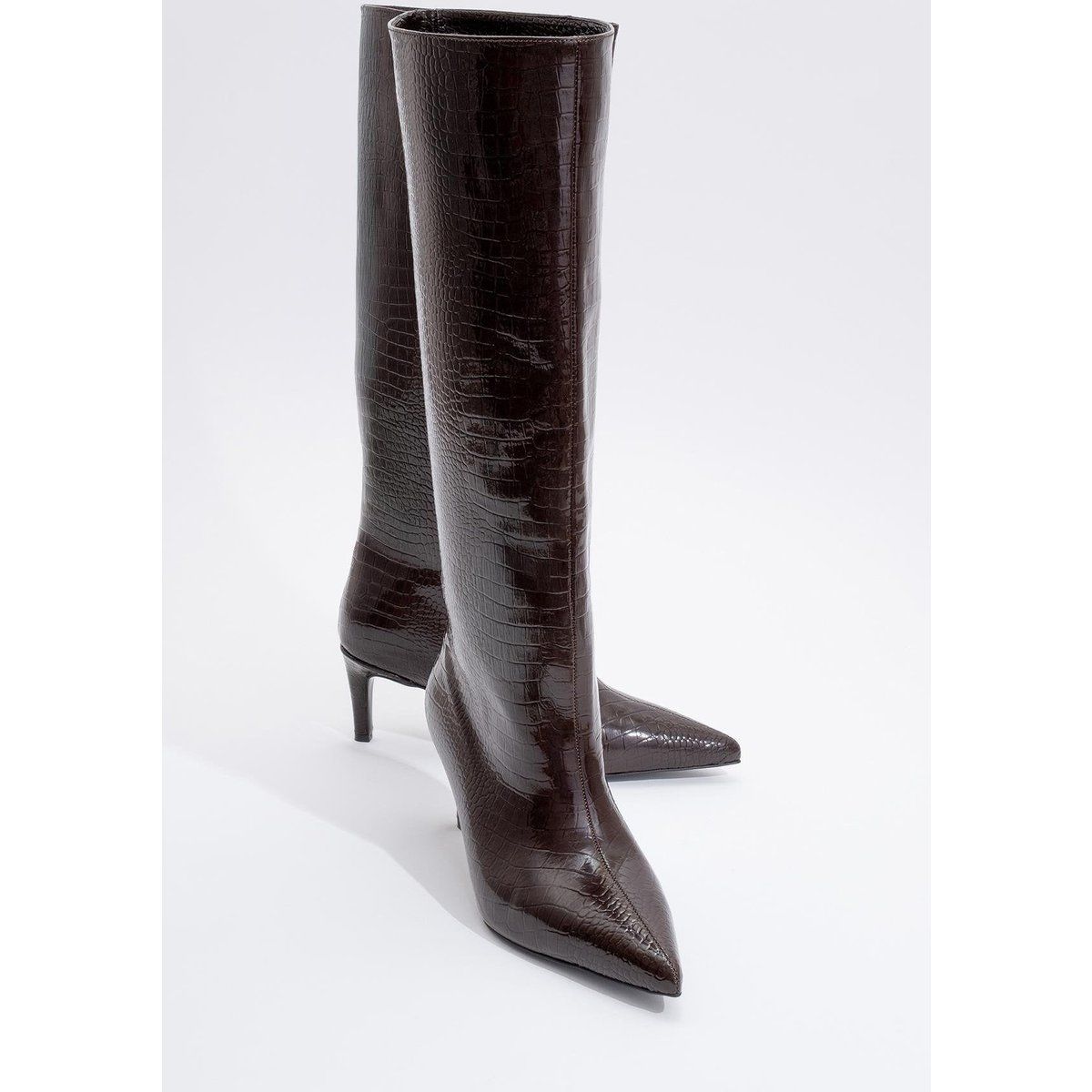 Krokoprägung Kniehohe Stiefel mit Spitze