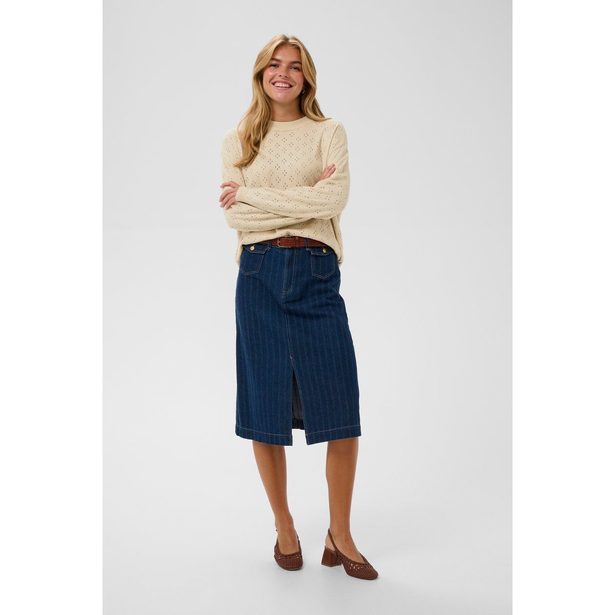 Lockerer Pointelle-Strickpullover