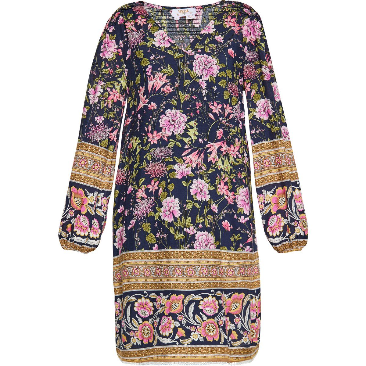 Fließendes Blumen-Minikleid mit Bordüren