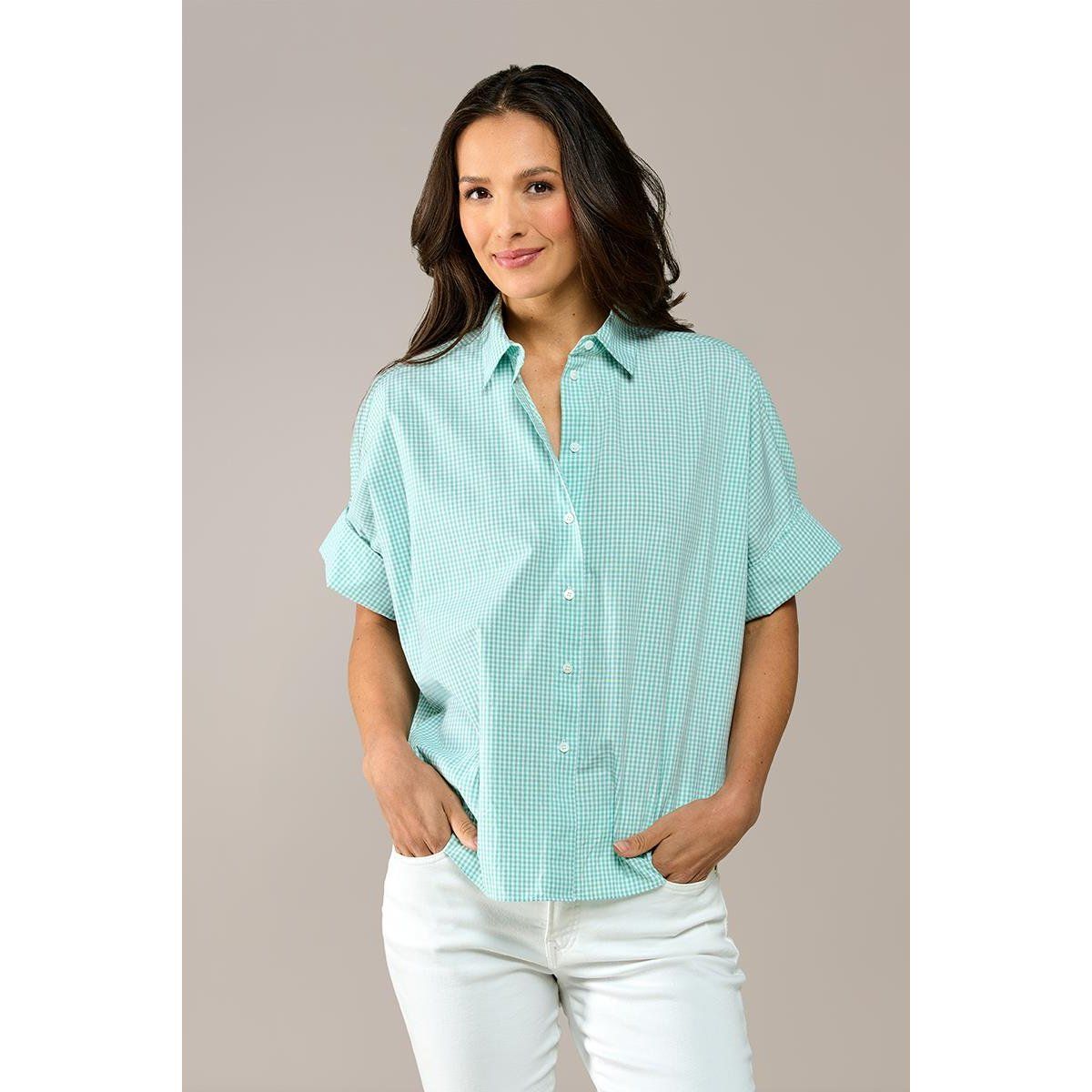Oversized Gingham-Bluse mit Kurzarm