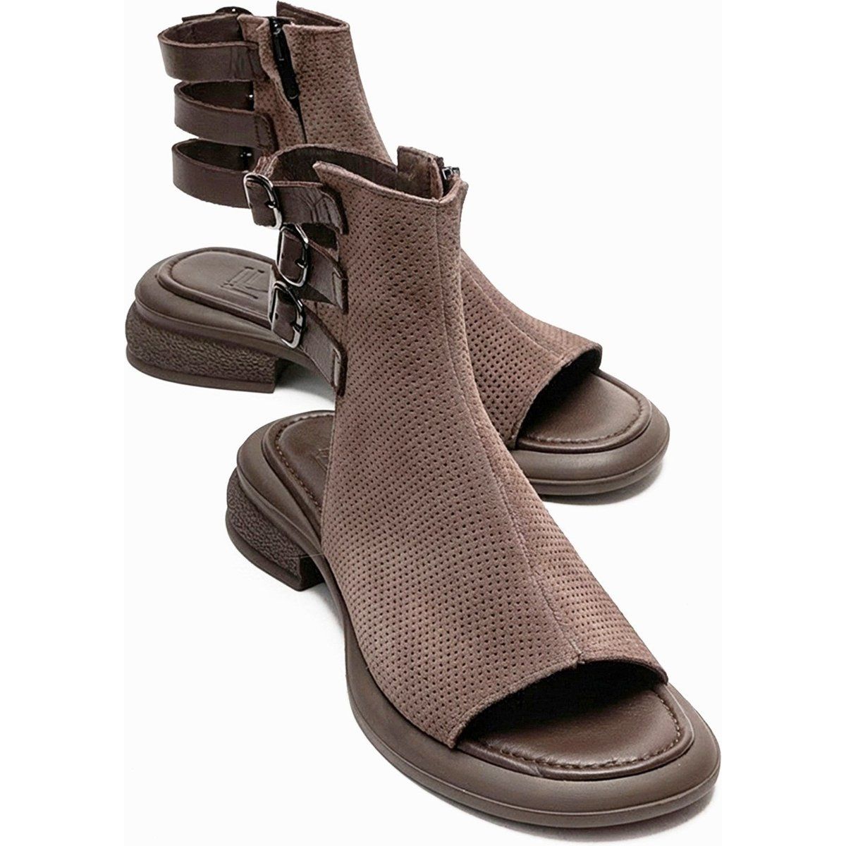 Architektonische Leder-Sandalen mit Seitenreißverschluss