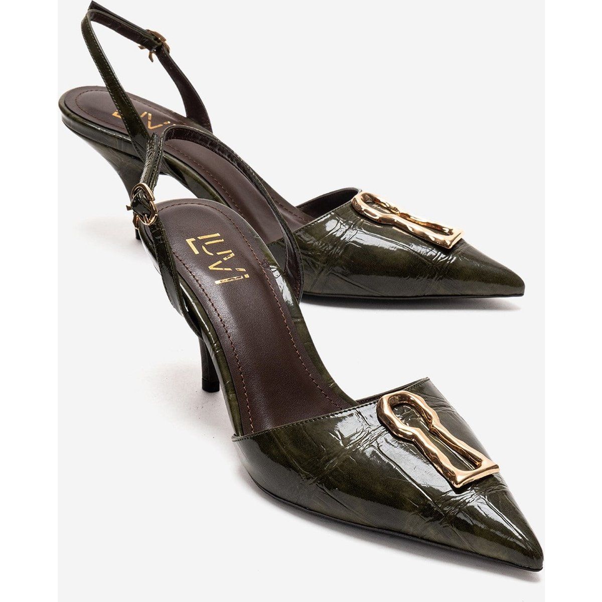 Kroko-Geprägte Slingback-Pumps mit Schnalle
