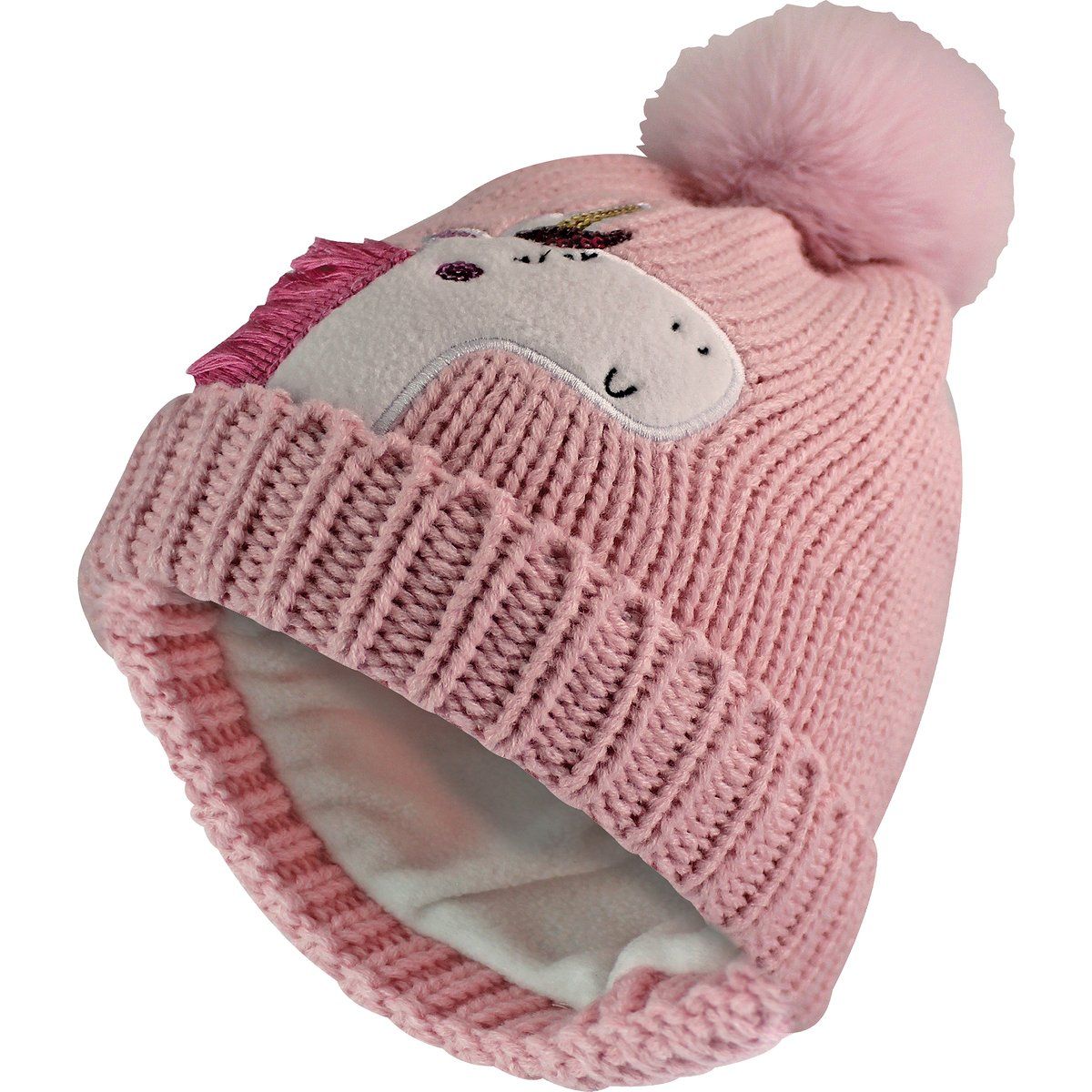 Strickmütze mit Einhorn und Bommel