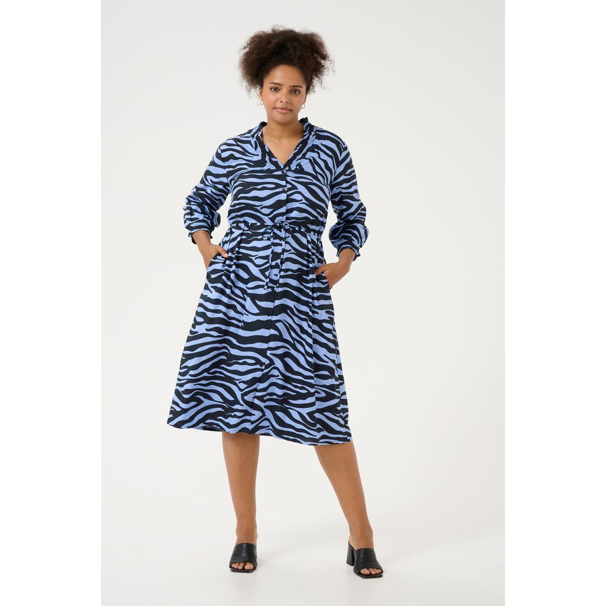 Midi-Hemdblusenkleid mit Zebramuster