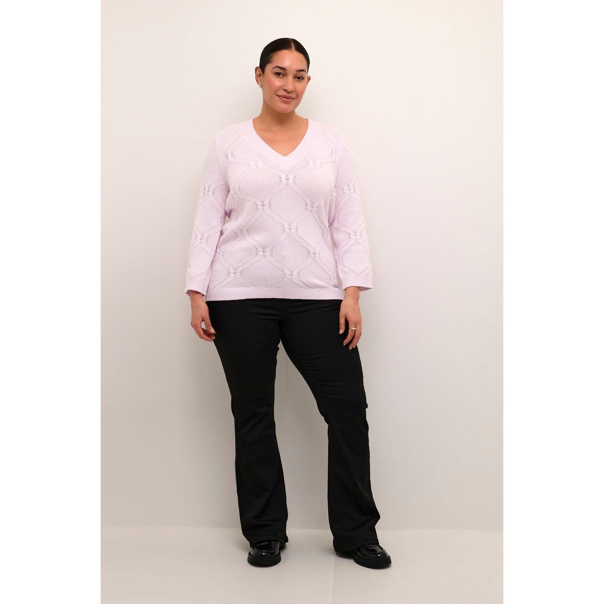 V-Ausschnitt Strickpullover mit Strukturmuster
