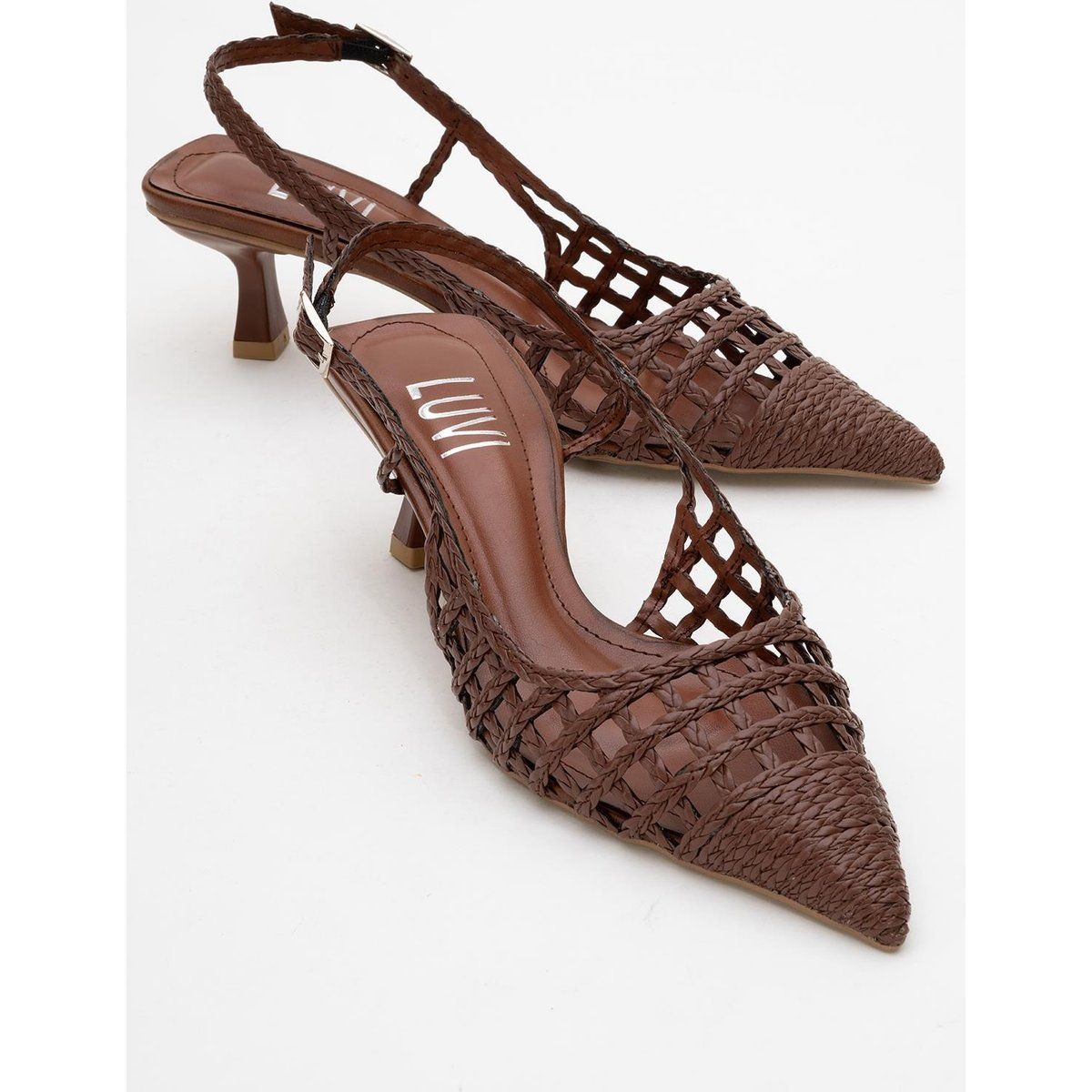 Geflochtene spitze Slingback-Pumps