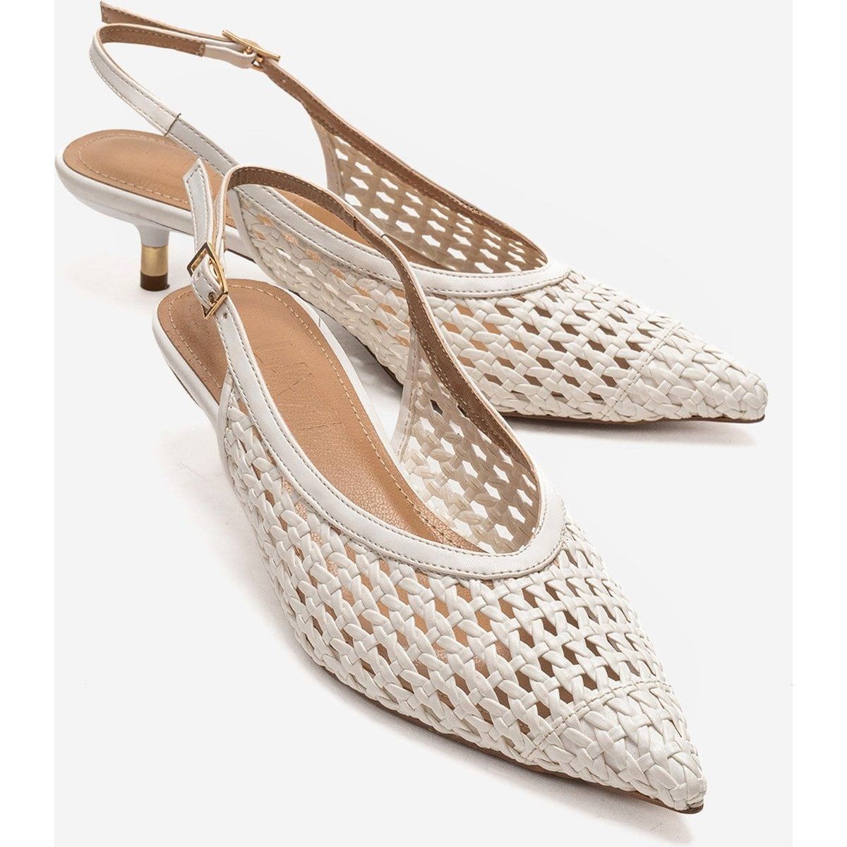 Slingback-Pumps mit Kitten-Heel und Flechtoptik