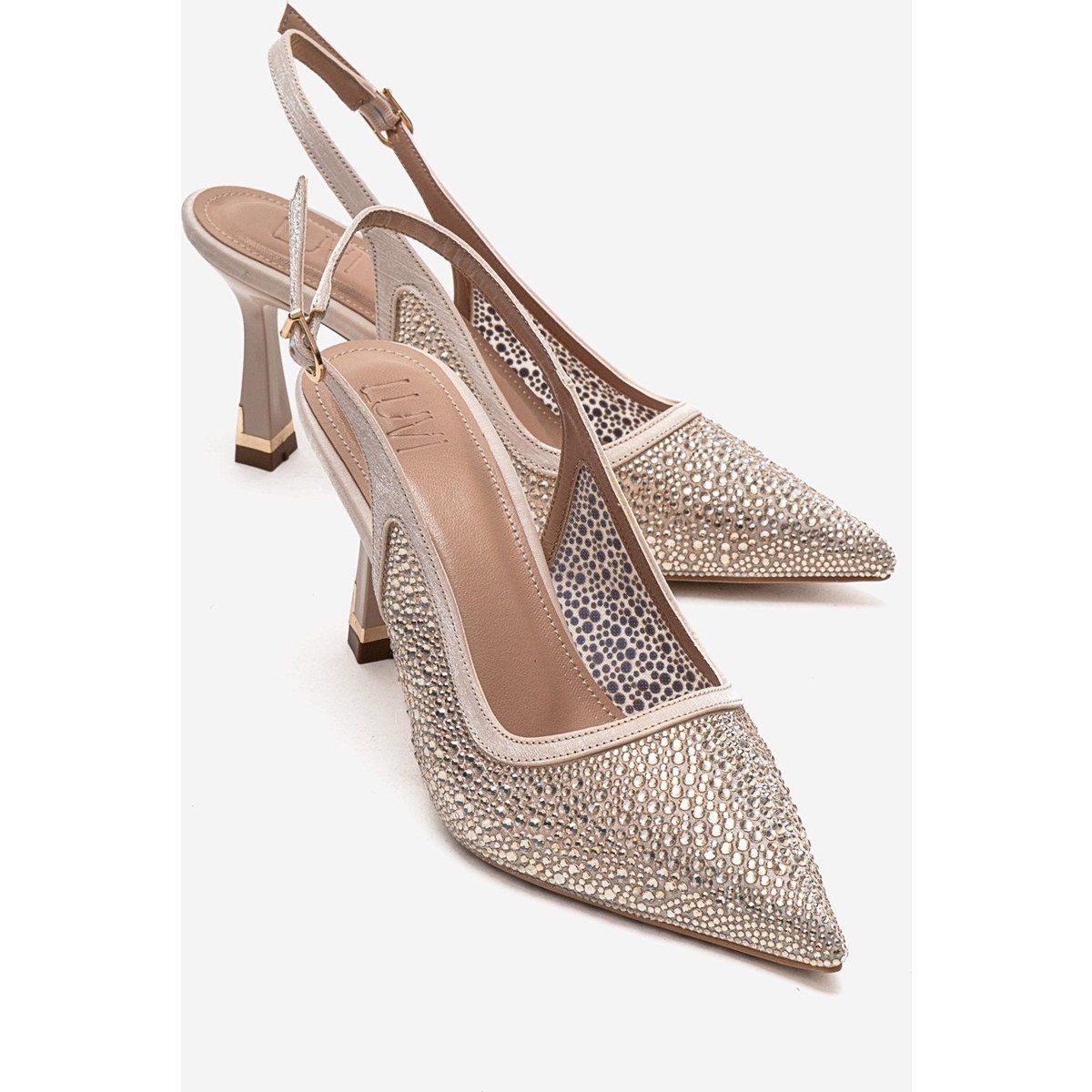 Kristallbesetzte Slingback-Pumps mit Spitze