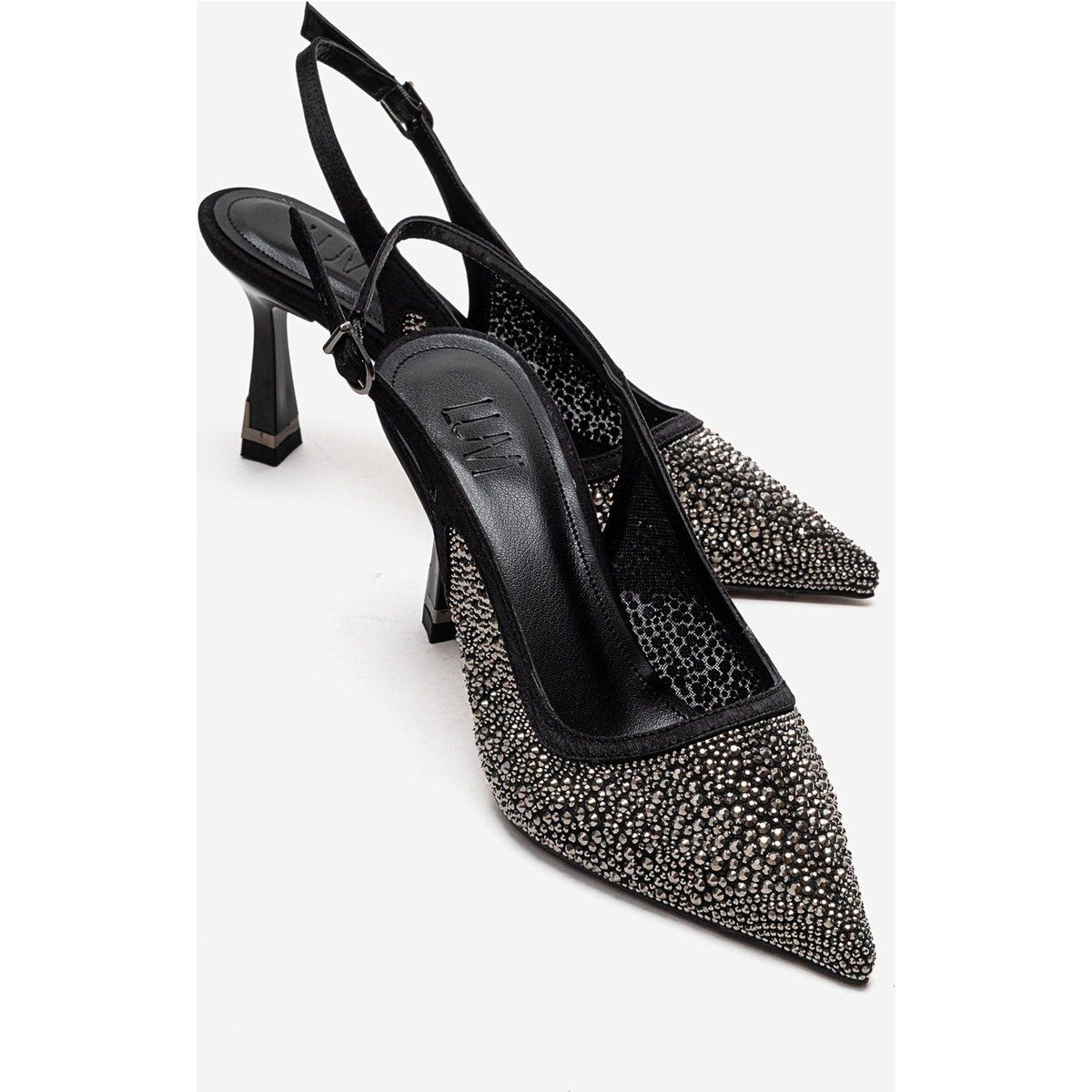 Slingback-Pumps mit Strassbesatz