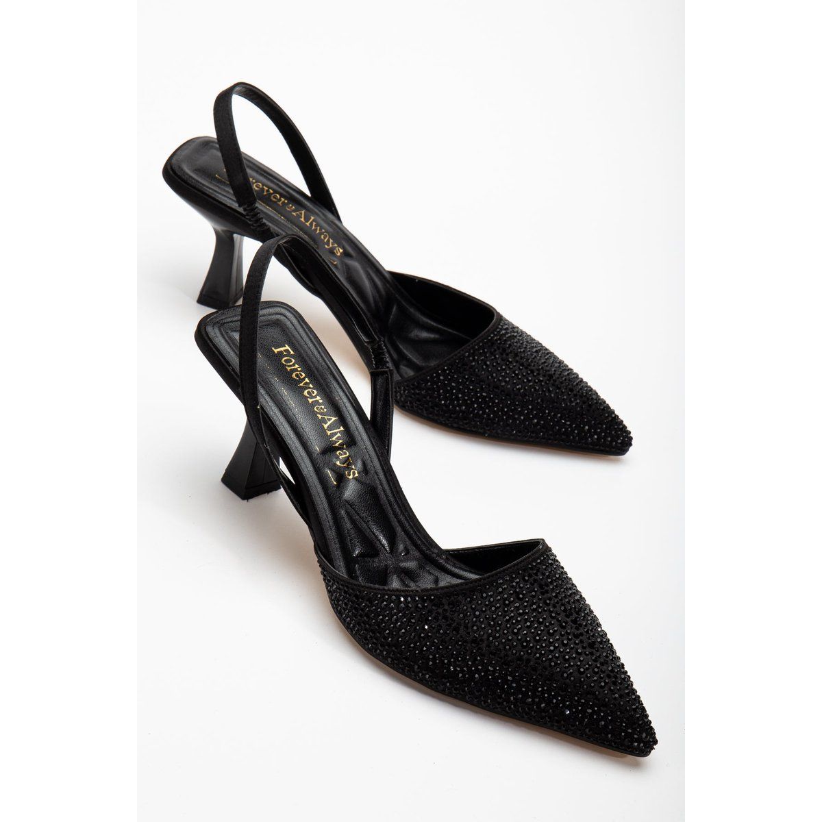 Verzierte Slingback-Pumps mit spitzer Zehenpartie