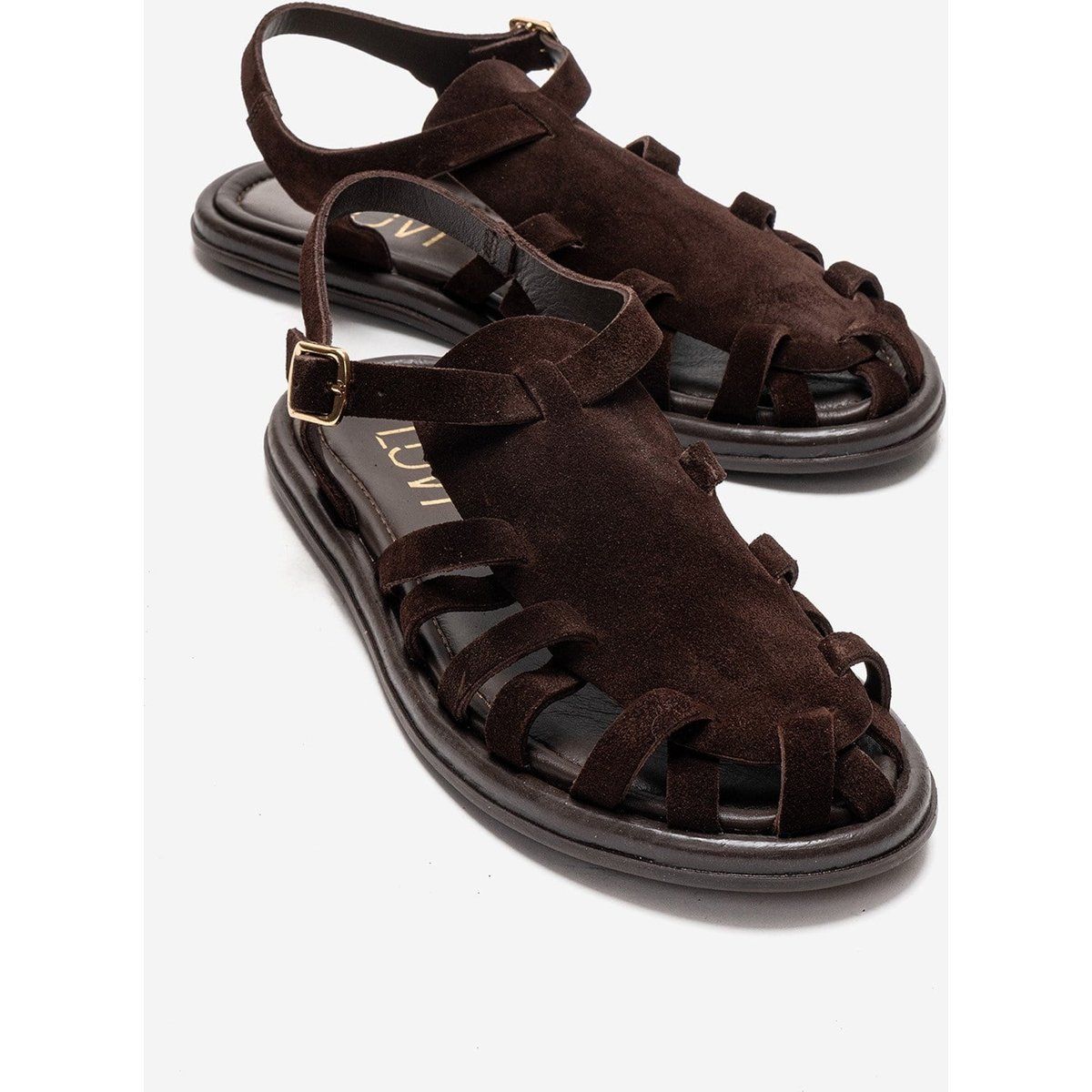 Minimalistische Gladiator-Sandalen aus Veloursleder