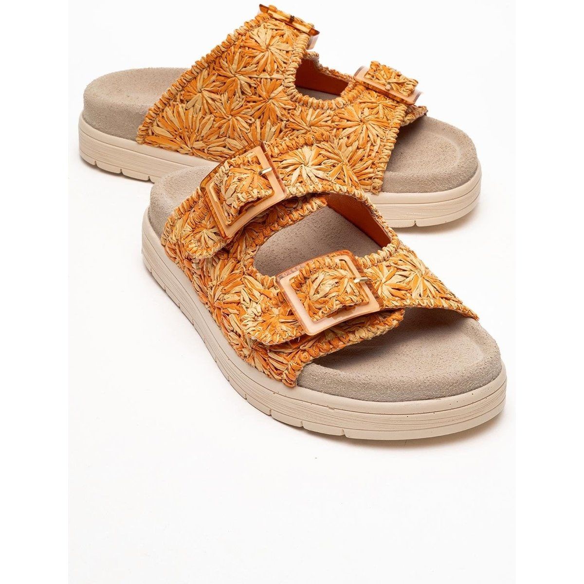Geflochtene Doppelriemen-Sandalen mit Blumenmuster